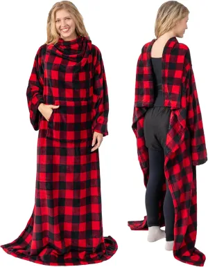 PAVILIA Blanket with Sleeves for Adult Women Men, Soft Warm Wearable Blanket Fleece Wrap Throw, Robe Blanket Gift