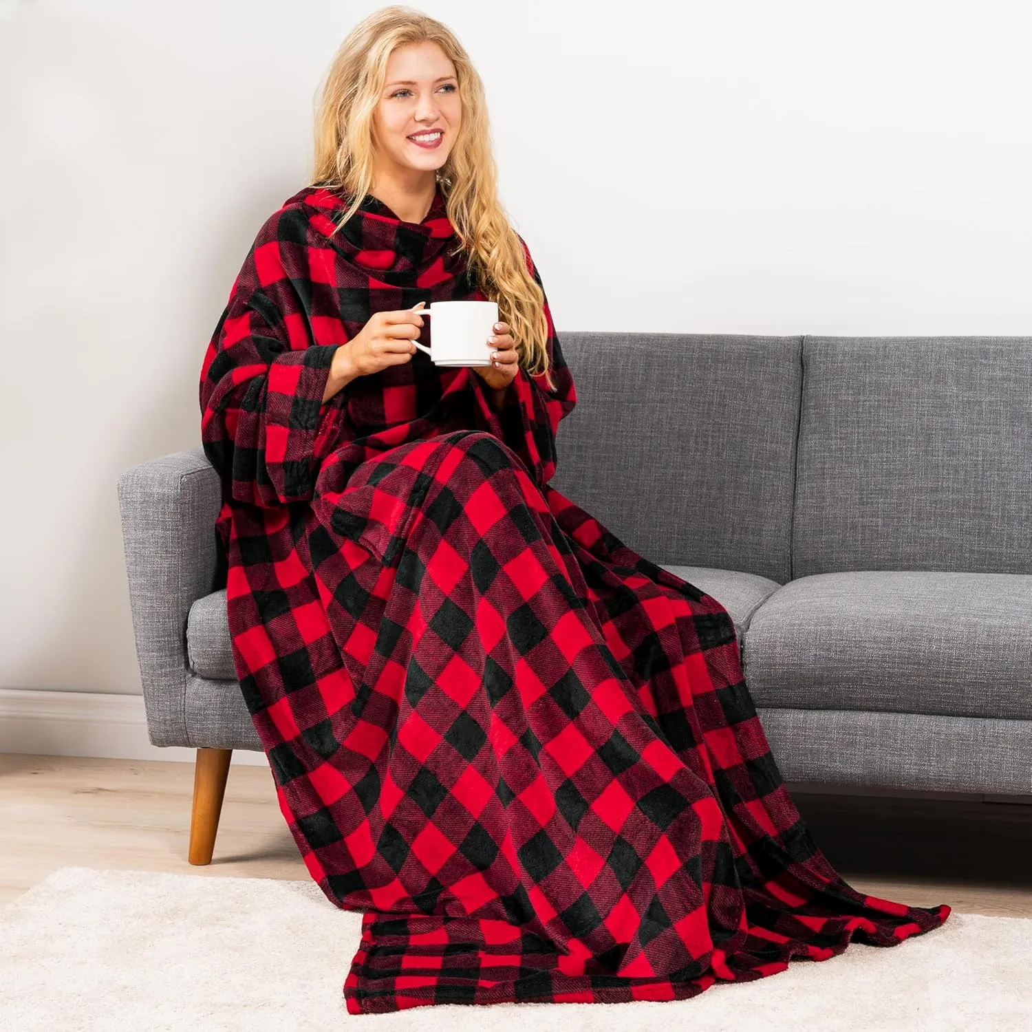 PAVILIA Blanket with Sleeves for Adult Women Men, Soft Warm Wearable Blanket Fleece Wrap Throw, Robe Blanket Gift