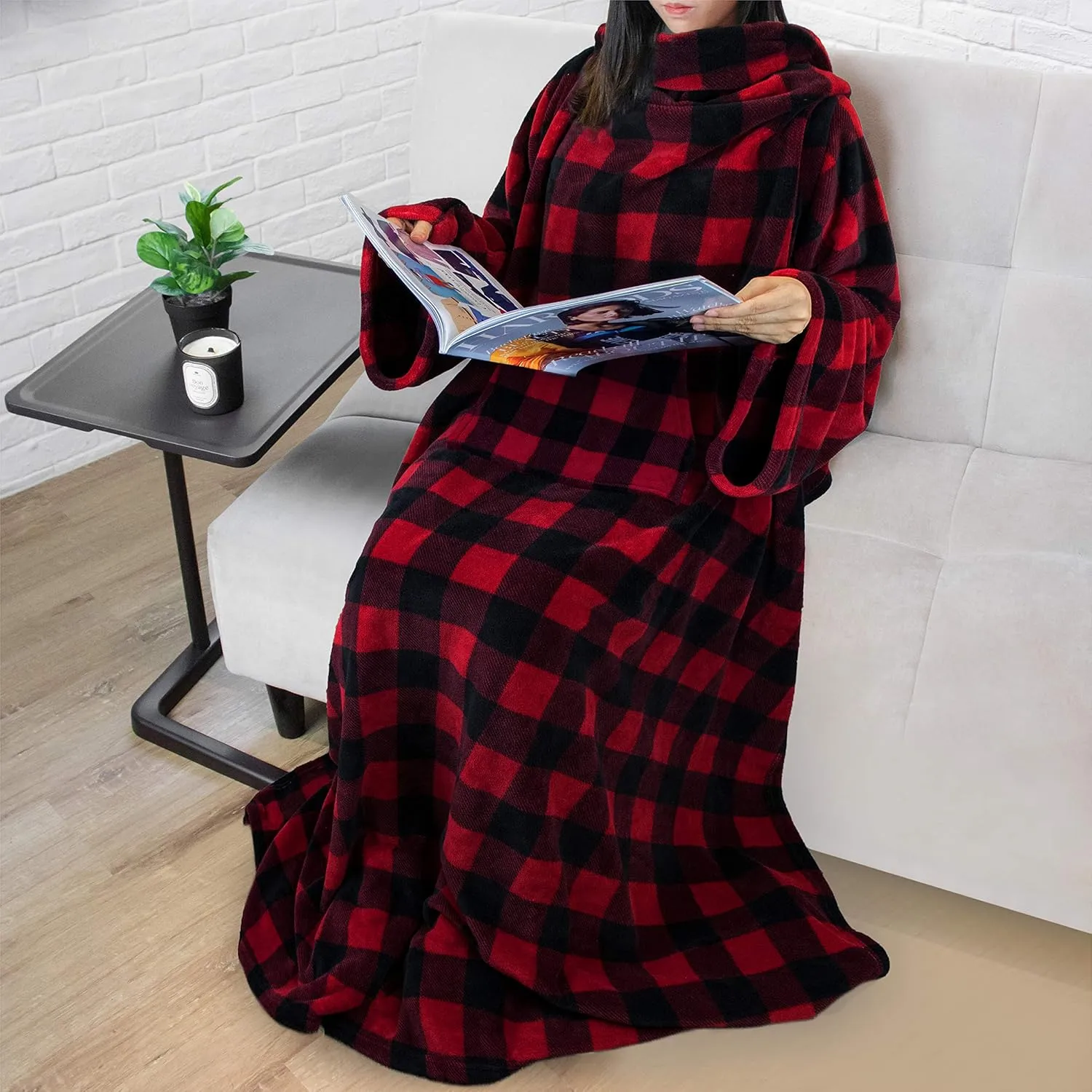 PAVILIA Blanket with Sleeves for Adult Women Men, Soft Warm Wearable Blanket Fleece Wrap Throw, Robe Blanket Gift