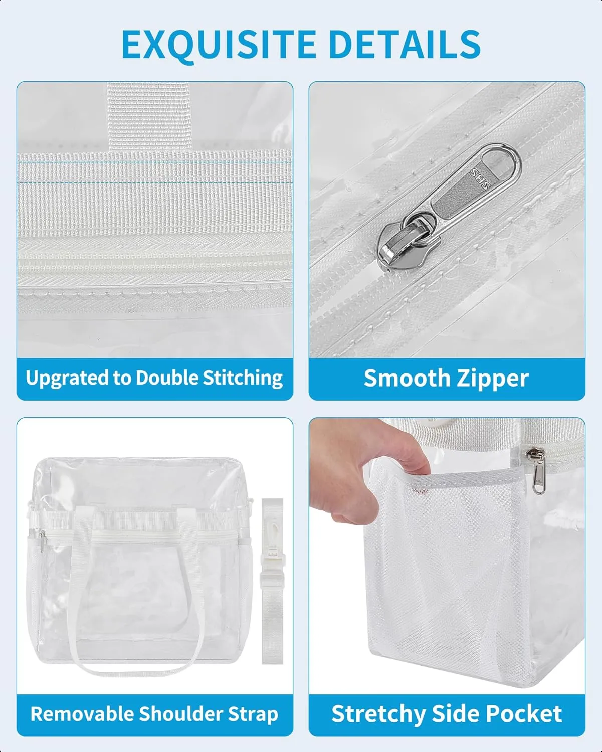 Paxiland Clear Bag for Stadium Events 12x6x12, Clear Tote Bag with Reinforced Strap, Transparent Bag for Sports Concert