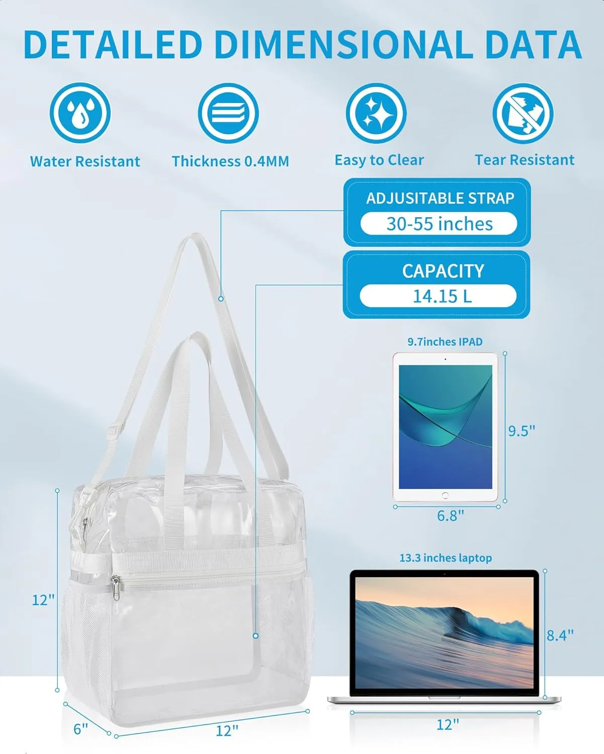 Paxiland Clear Bag for Stadium Events 12x6x12, Clear Tote Bag with Reinforced Strap, Transparent Bag for Sports Concert