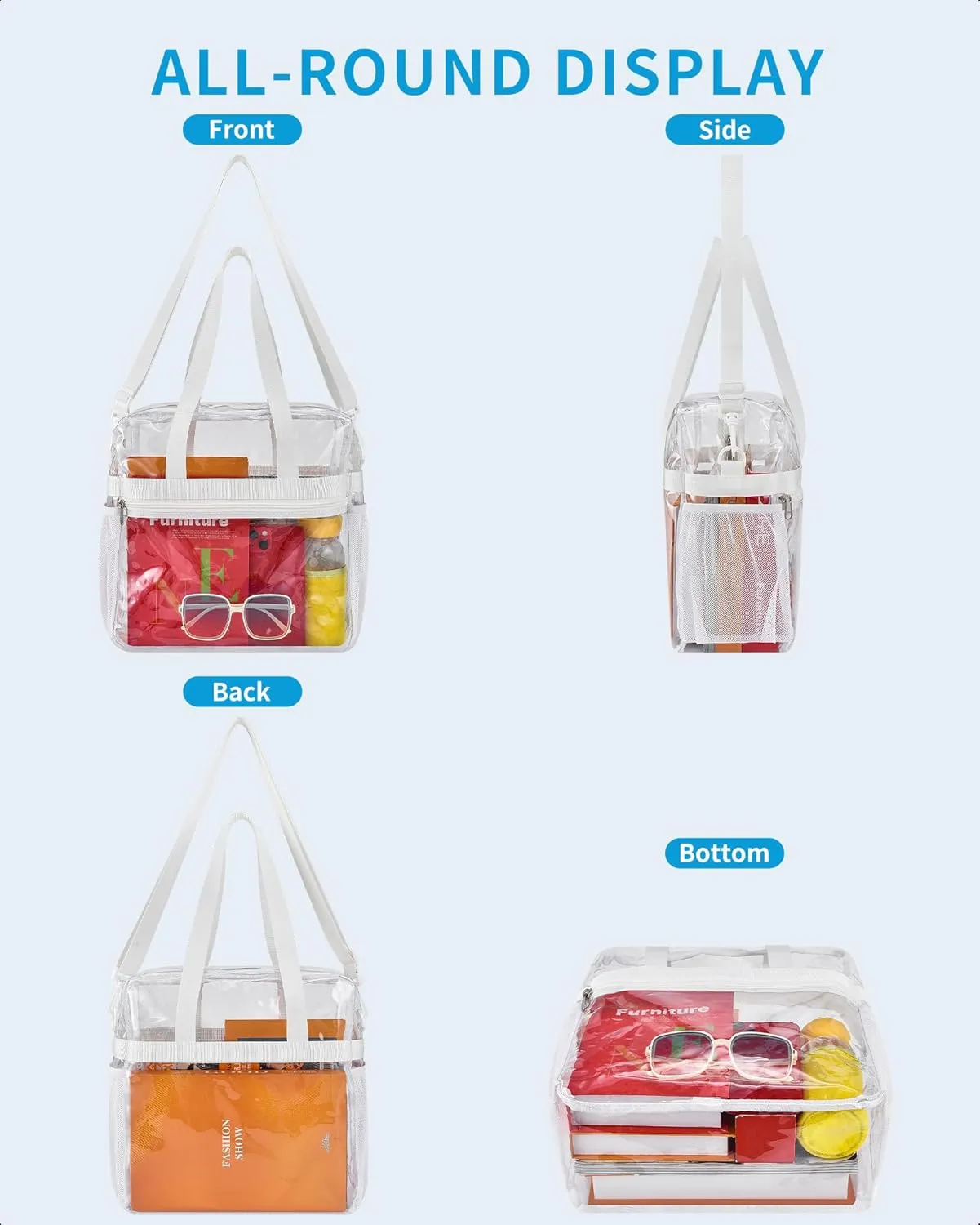 Paxiland Clear Bag for Stadium Events 12x6x12, Clear Tote Bag with Reinforced Strap, Transparent Bag for Sports Concert