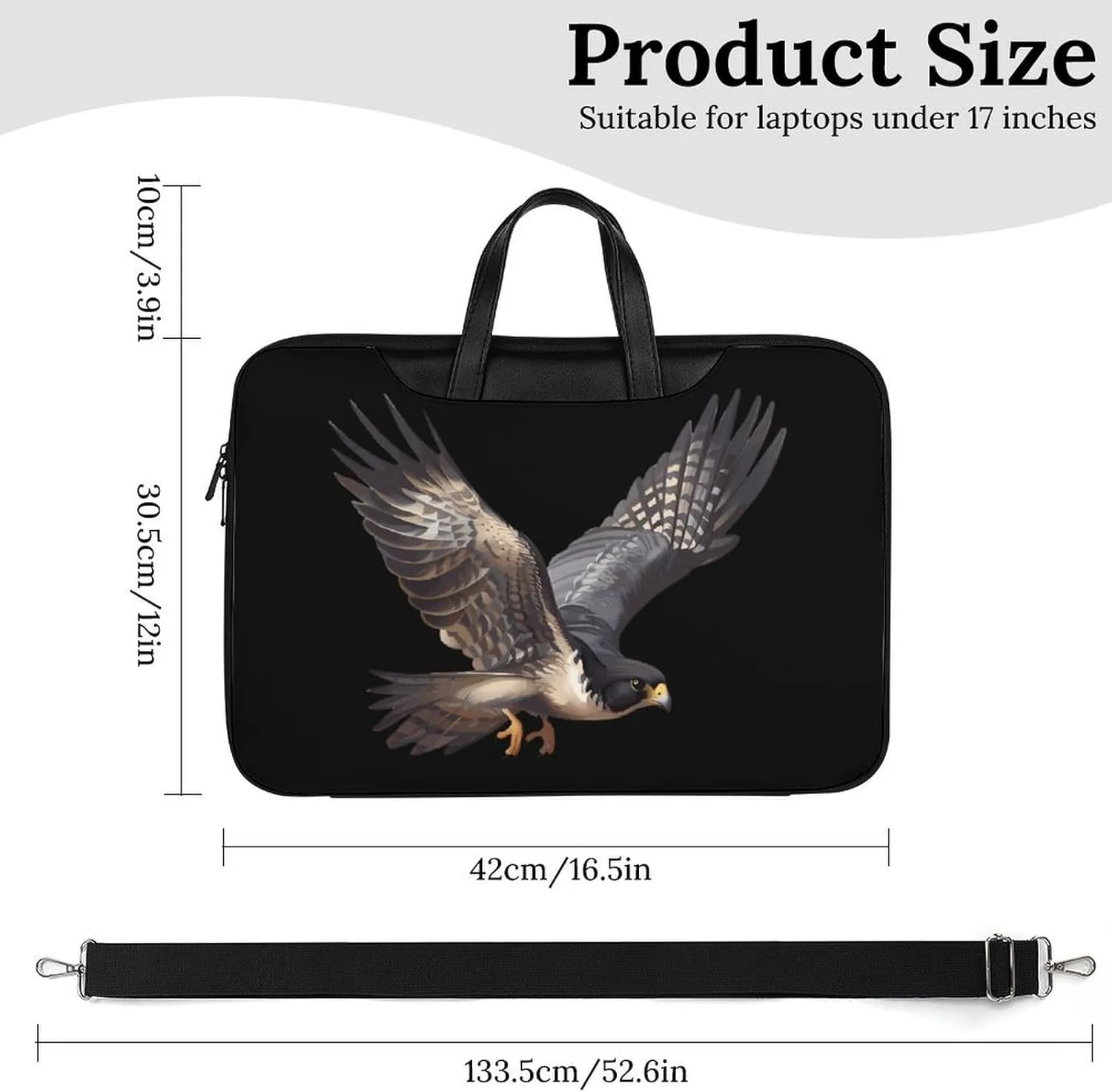Peregrine Falcon Flying Laptop Sleeve Bag Protective Case Handbag With Shoulder Strap for Computer 10-17 Inch