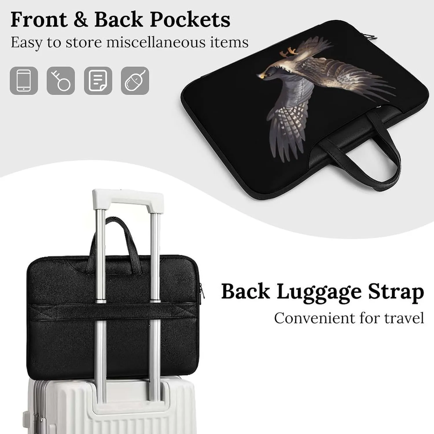 Peregrine Falcon Flying Laptop Sleeve Bag Protective Case Handbag With Shoulder Strap for Computer 10-17 Inch