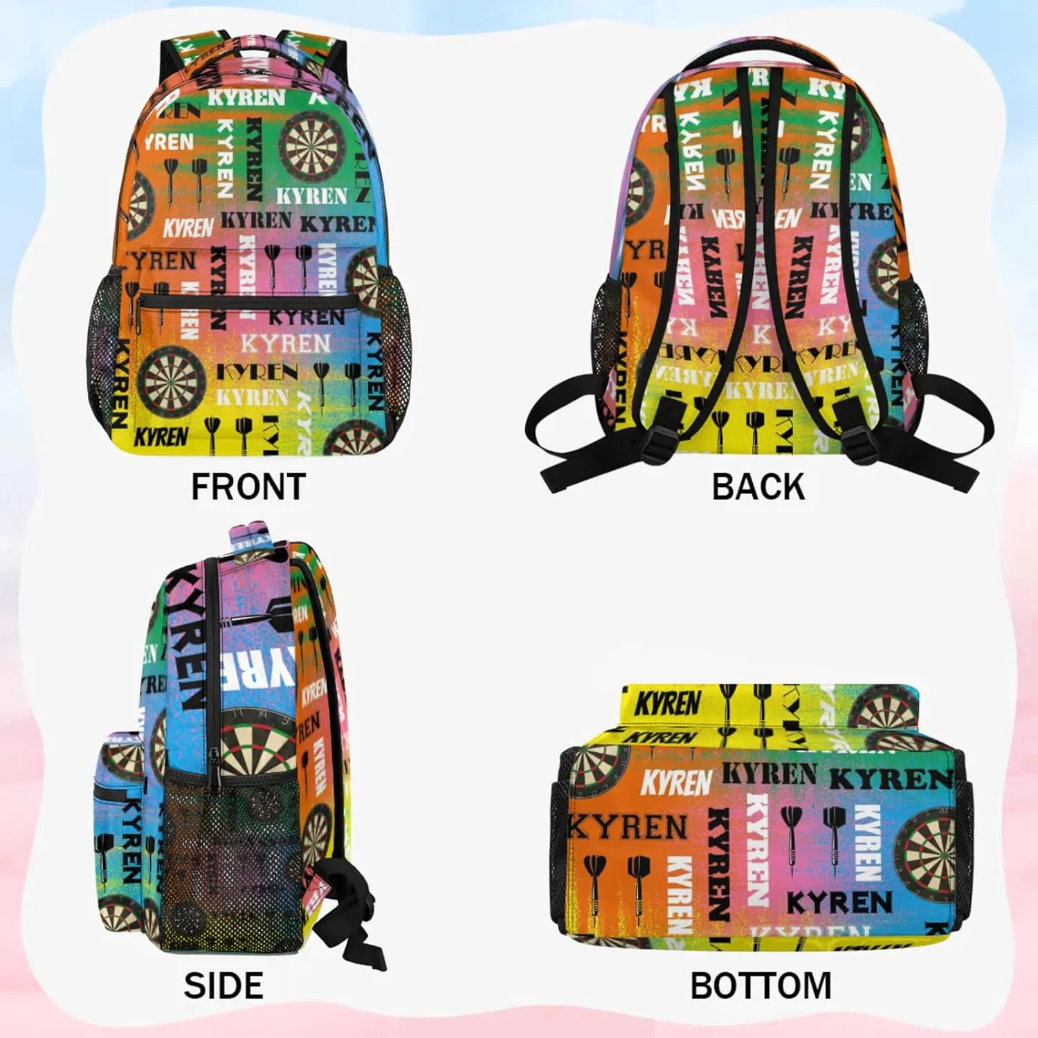 Personalized Darts Backpack, Custom Name Sports Bag Backpack for Men Women, Customized Laptop Backpacks Travel Camping Daypack, Colorful