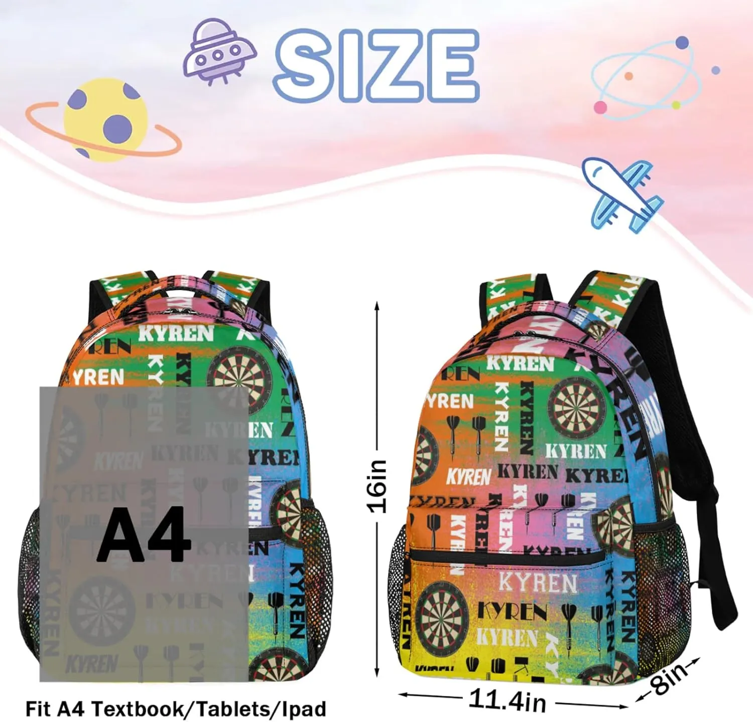 Personalized Darts Backpack, Custom Name Sports Bag Backpack for Men Women, Customized Laptop Backpacks Travel Camping Daypack, Colorful