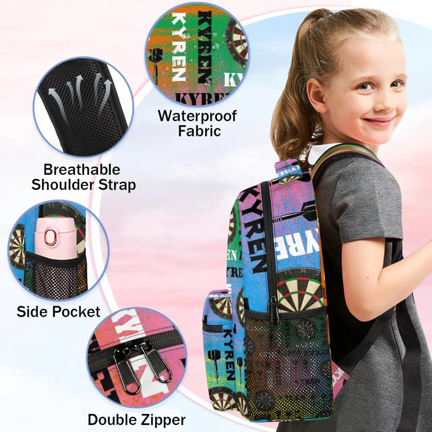Personalized Darts Backpack, Custom Name Sports Bag Backpack for Men Women, Customized Laptop Backpacks Travel Camping Daypack, Colorful
