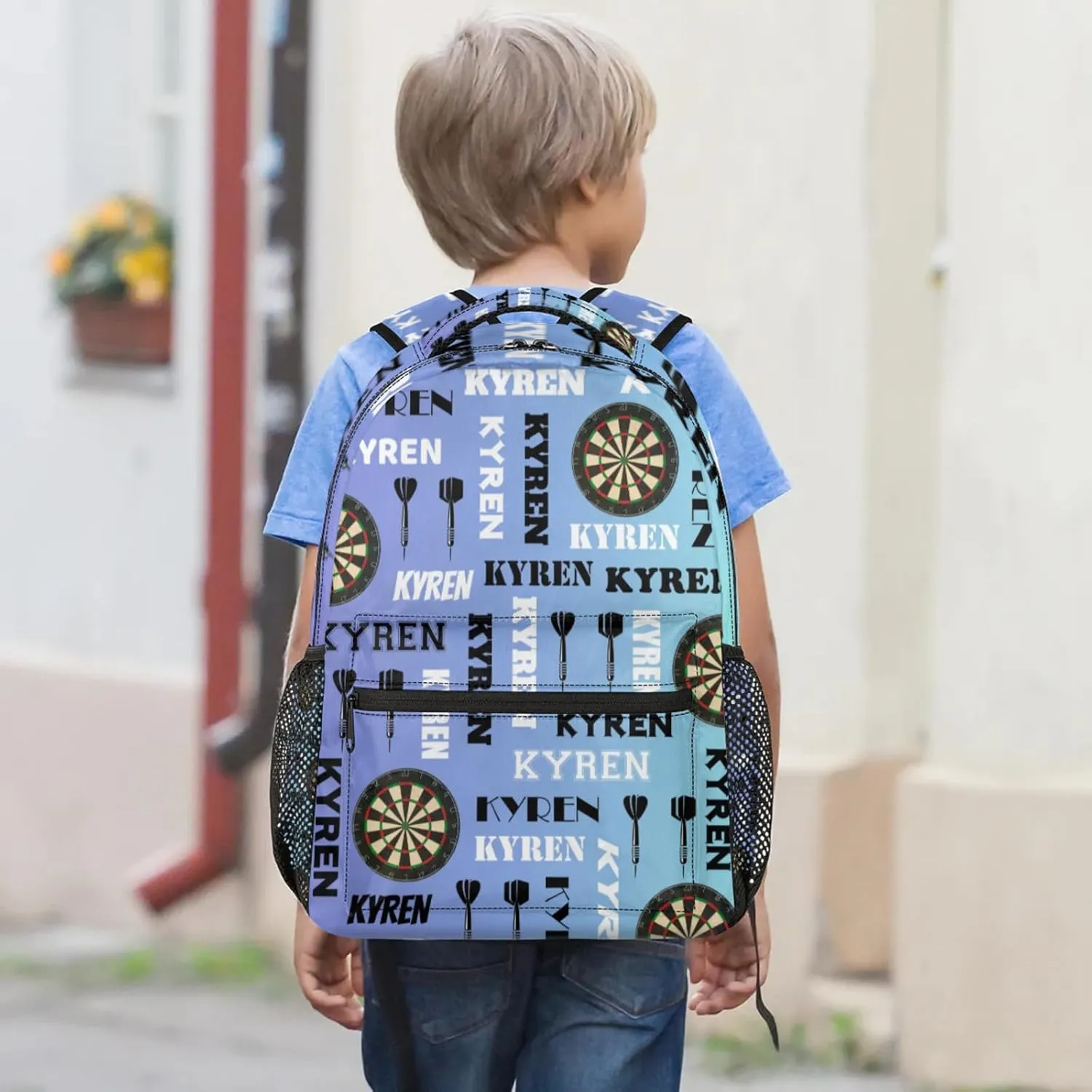 Personalized Darts Backpack with Name, Sports Bag Backpack for Men Women, Customized Laptop Backpacks Travel Camping Daypack, Blue Purple