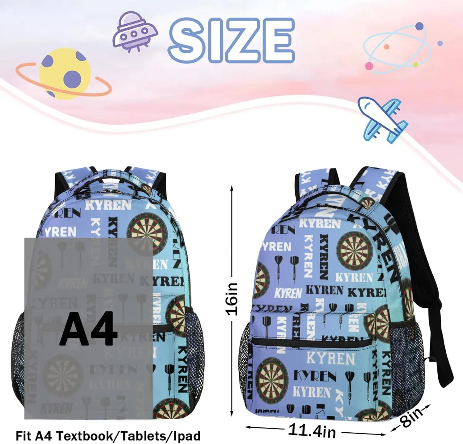 Personalized Darts Backpack with Name, Sports Bag Backpack for Men Women, Customized Laptop Backpacks Travel Camping Daypack, Blue Purple