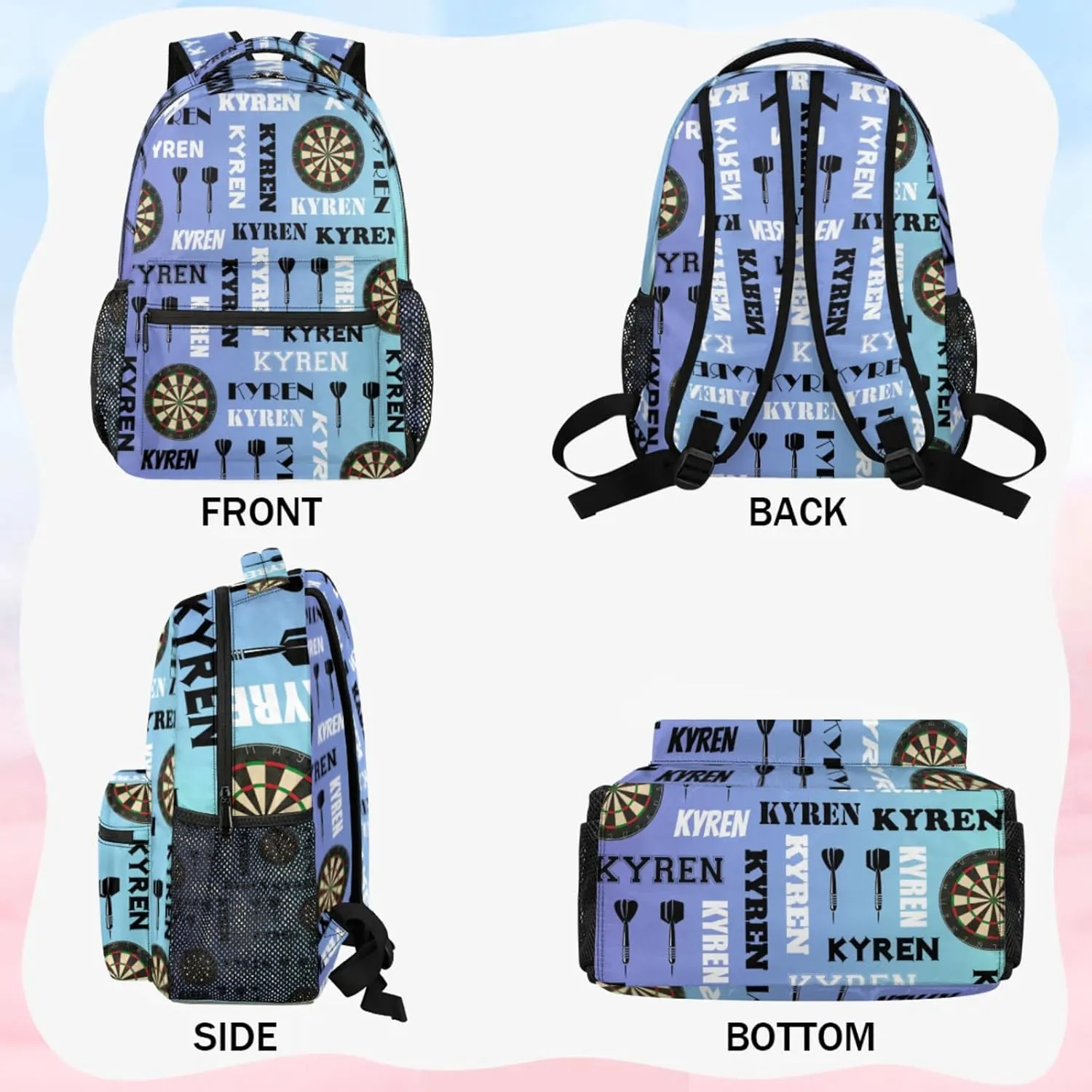 Personalized Darts Backpack with Name, Sports Bag Backpack for Men Women, Customized Laptop Backpacks Travel Camping Daypack, Blue Purple
