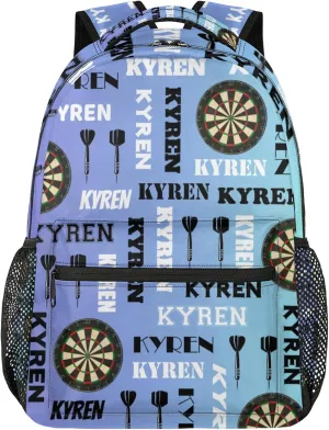 Personalized Darts Backpack with Name, Sports Bag Backpack for Men Women, Customized Laptop Backpacks Travel Camping Daypack, Blue Purple
