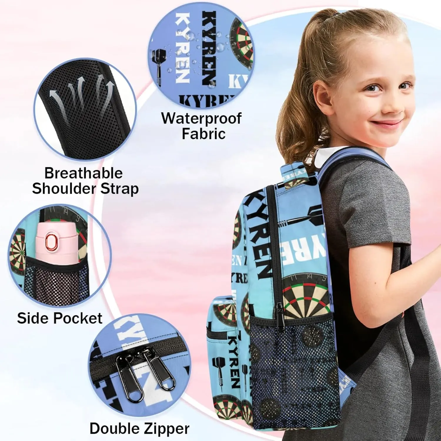 Personalized Darts Backpack with Name, Sports Bag Backpack for Men Women, Customized Laptop Backpacks Travel Camping Daypack, Blue Purple