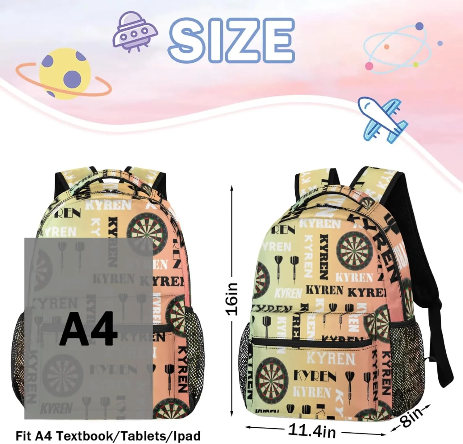 Personalized Darts Backpack with Name, Sports Bag Backpack for Men Women, Customized Laptop Backpacks Travel Camping Daypack, Colorful
