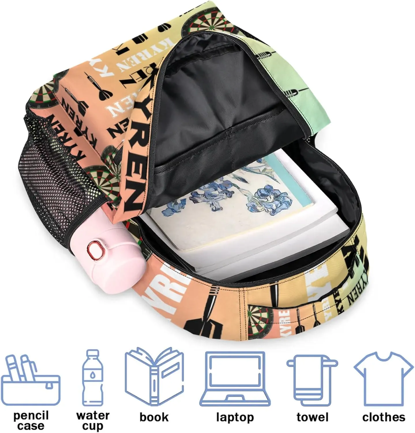 Personalized Darts Backpack with Name, Sports Bag Backpack for Men Women, Customized Laptop Backpacks Travel Camping Daypack, Colorful