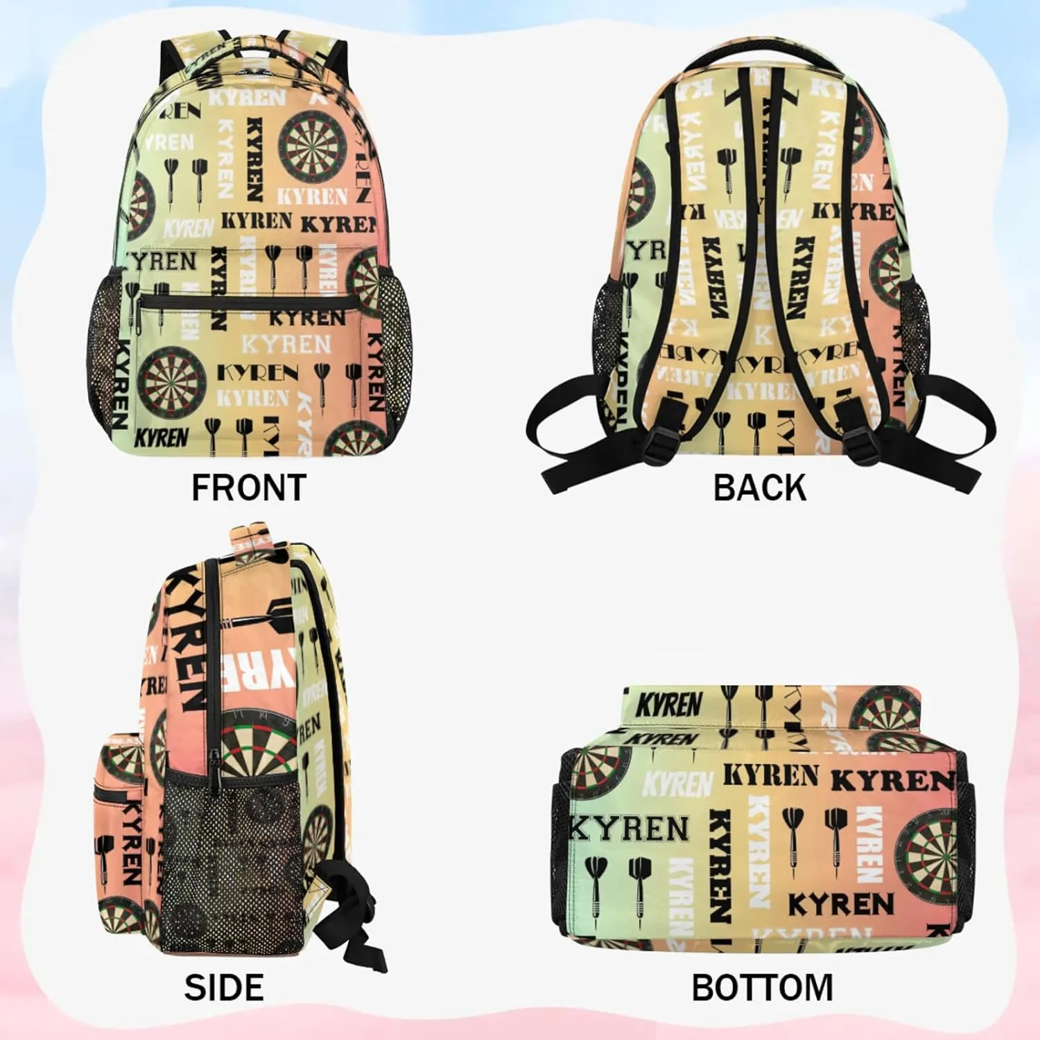 Personalized Darts Backpack with Name, Sports Bag Backpack for Men Women, Customized Laptop Backpacks Travel Camping Daypack, Colorful