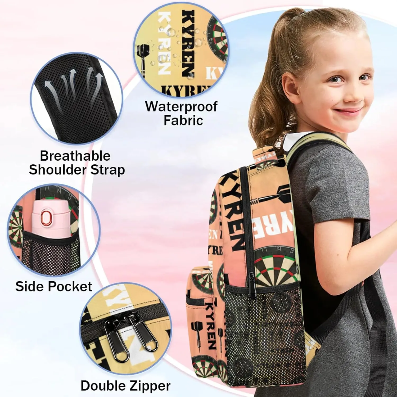 Personalized Darts Backpack with Name, Sports Bag Backpack for Men Women, Customized Laptop Backpacks Travel Camping Daypack, Colorful