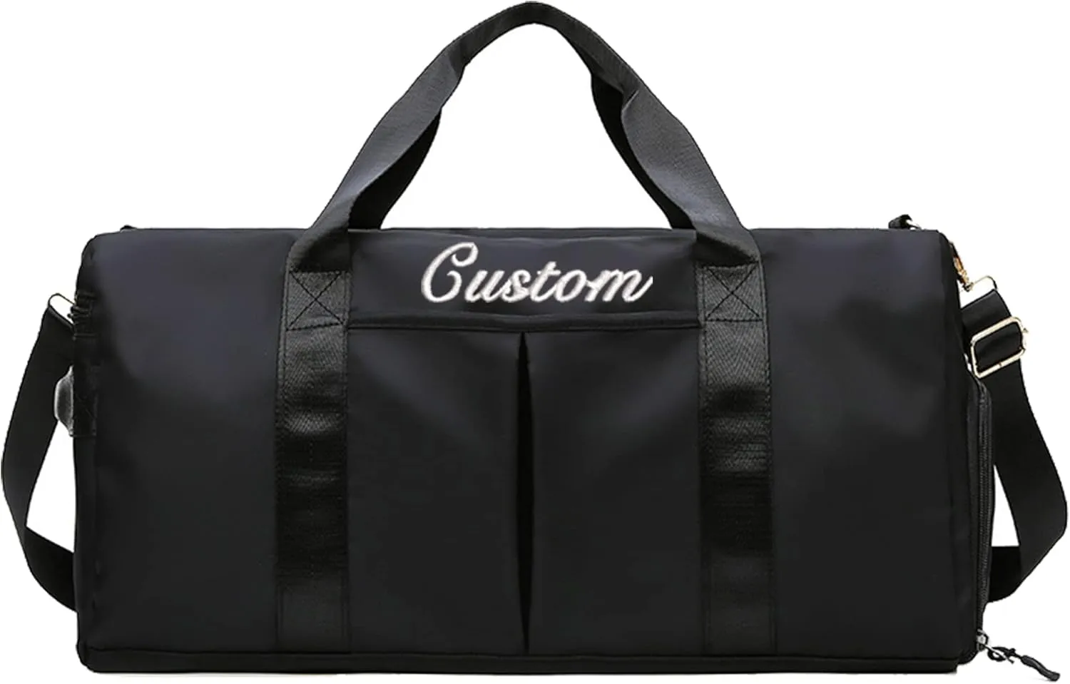 Personalized Duffel Bag Custom Embroidered Gym Bag Travel Sports Duffel Bags with Compartment for Shoes Wet Dry Clothes Weekender Bag Overnight Bag for Women Men,Black