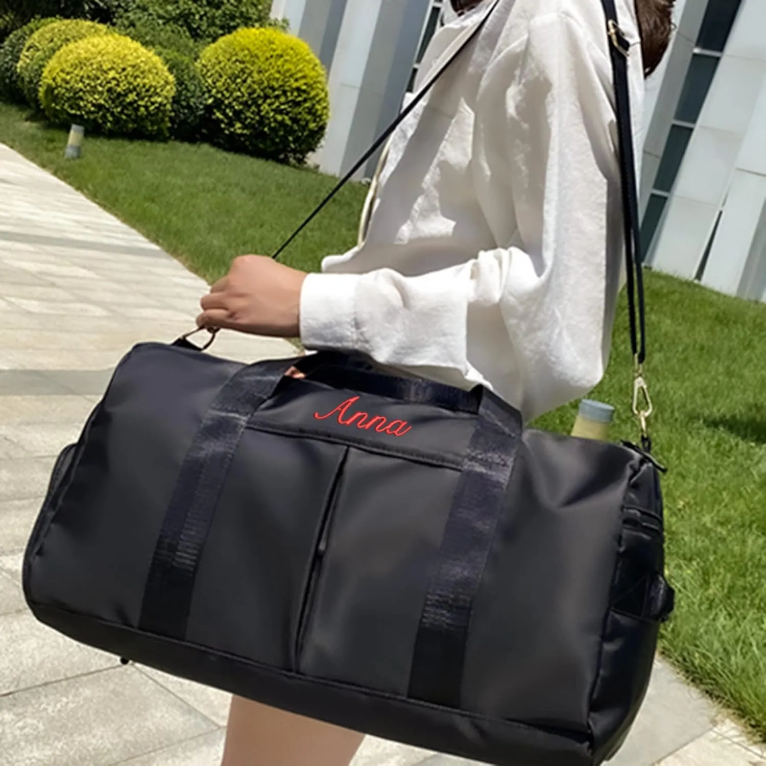 Personalized Duffel Bag Custom Embroidered Gym Bag Travel Sports Duffel Bags with Compartment for Shoes Wet Dry Clothes Weekender Bag Overnight Bag for Women Men,Black