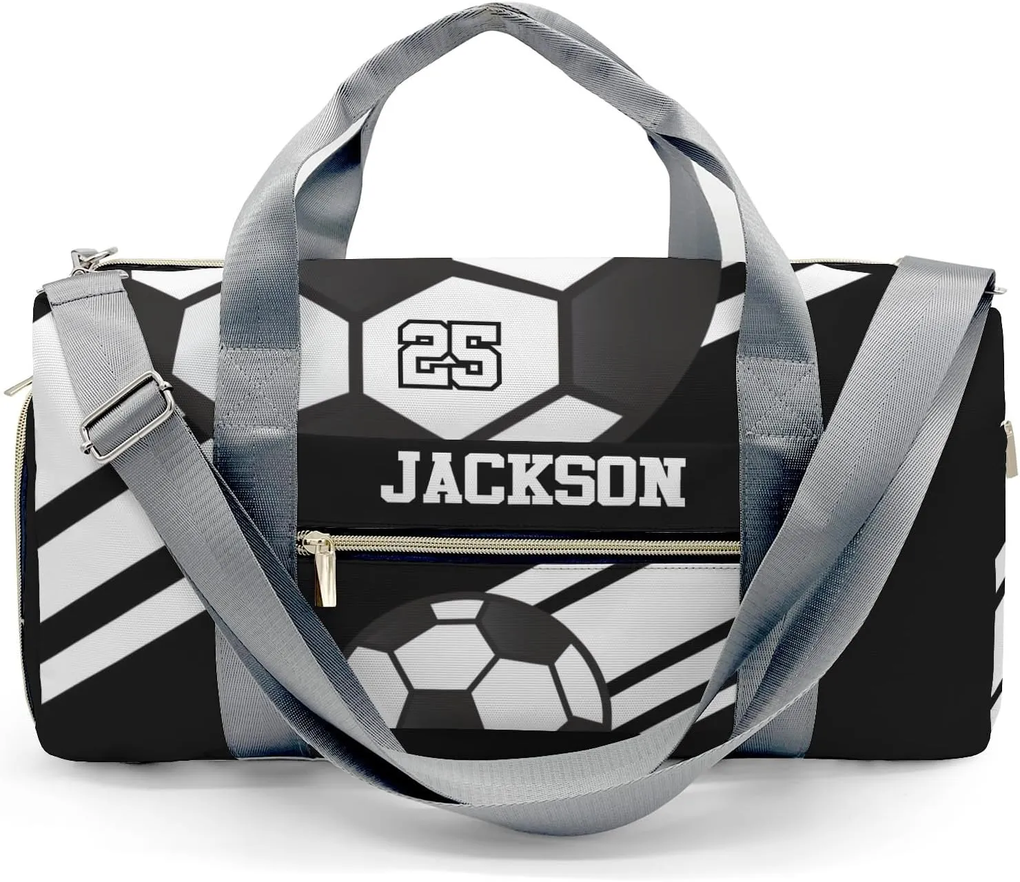 Personalized Duffle Bag with Name,Soccer Ball Sports Black Custom Travel Bag Carry On Weekend Overnight Bag Gym Sports Bag Dance Bag