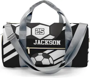 Personalized Duffle Bag with Name,Soccer Ball Sports Black Custom Travel Bag Carry On Weekend Overnight Bag Gym Sports Bag Dance Bag