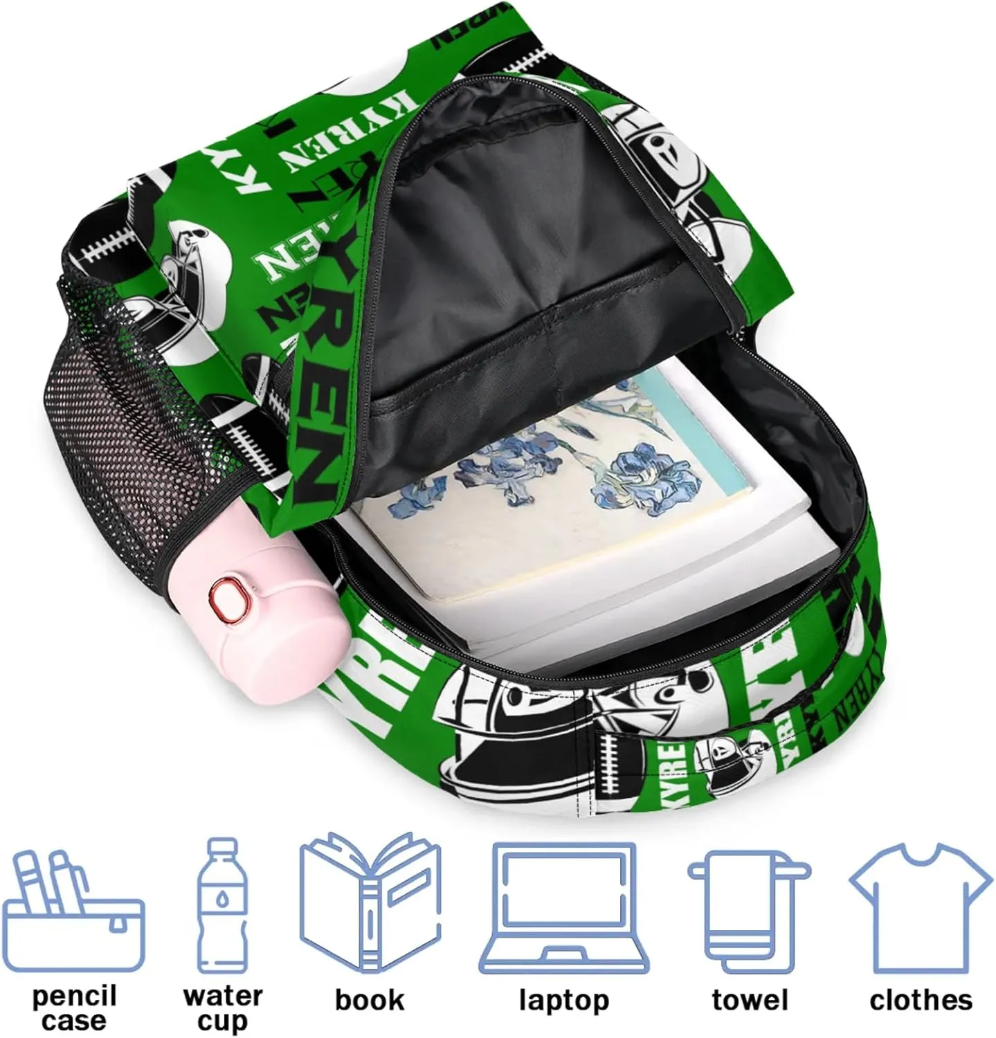 Personalized Football Backpack for Men Women, Custom Sports Bag Backpack with Name, Laptop Backpacks Daypack for Travel Camping, Dark Green