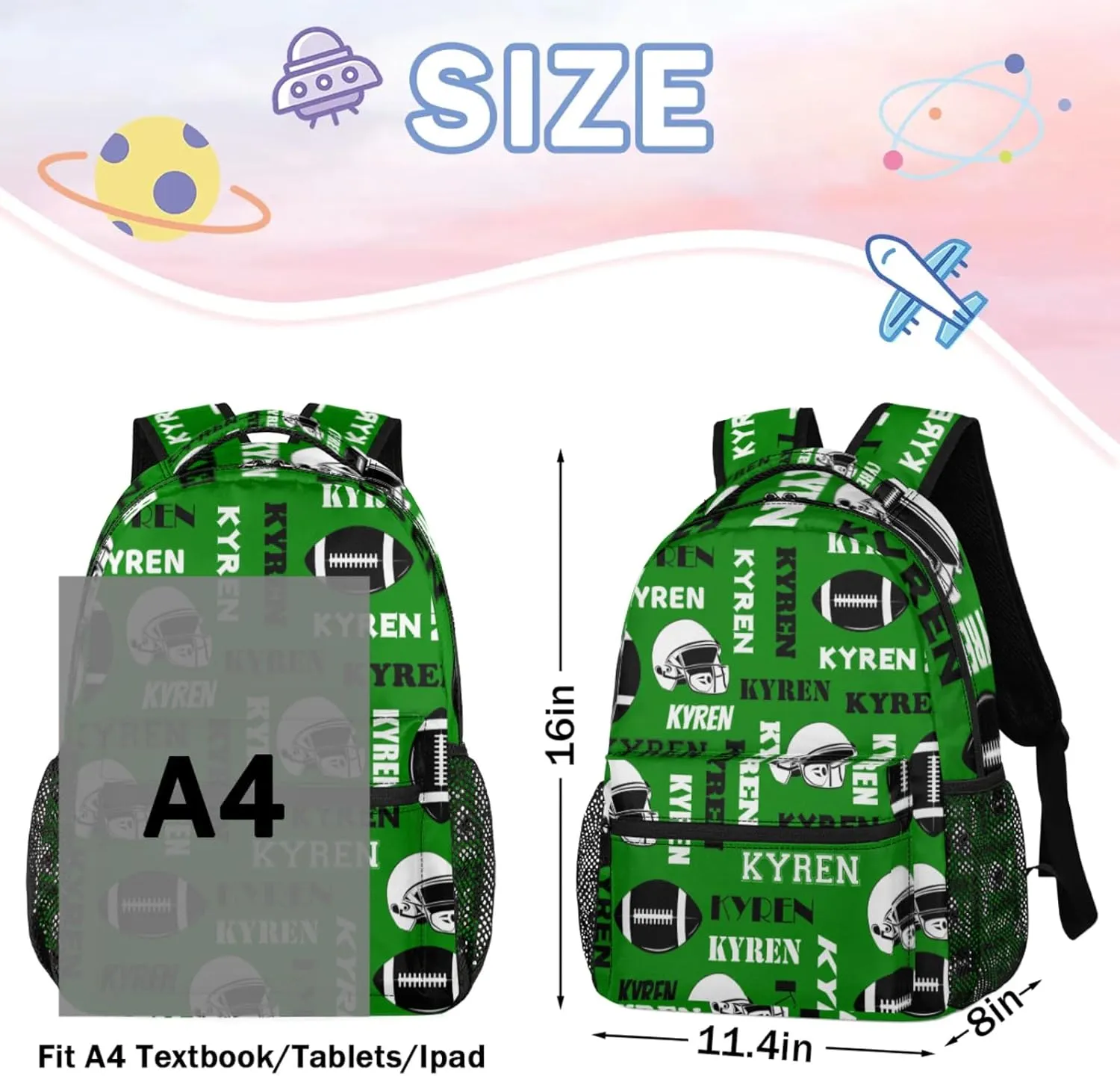 Personalized Football Backpack for Men Women, Custom Sports Bag Backpack with Name, Laptop Backpacks Daypack for Travel Camping, Dark Green
