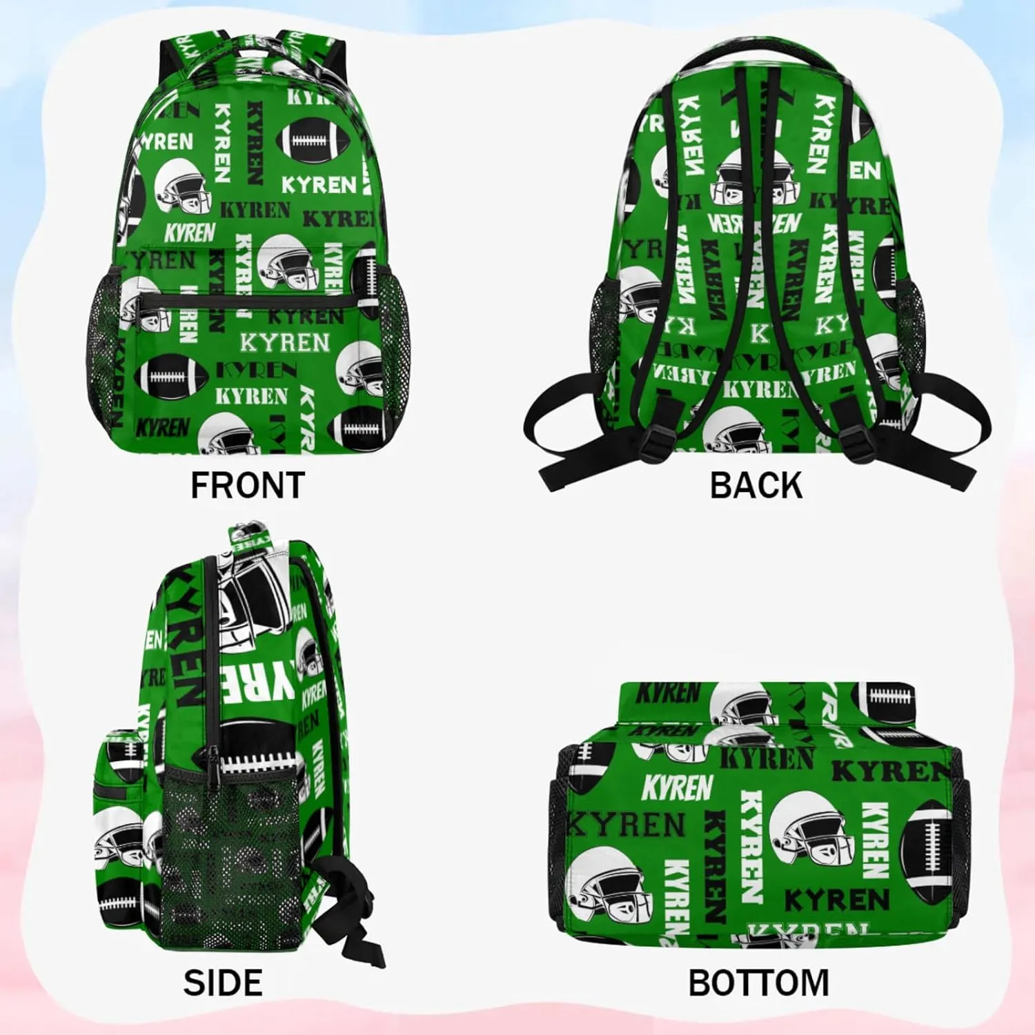 Personalized Football Backpack for Men Women, Custom Sports Bag Backpack with Name, Laptop Backpacks Daypack for Travel Camping, Dark Green