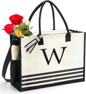 Personalized Initial Monogrammed Canvas Tote Bags, Gifts for Women Teachers Birthday Graduation Beach