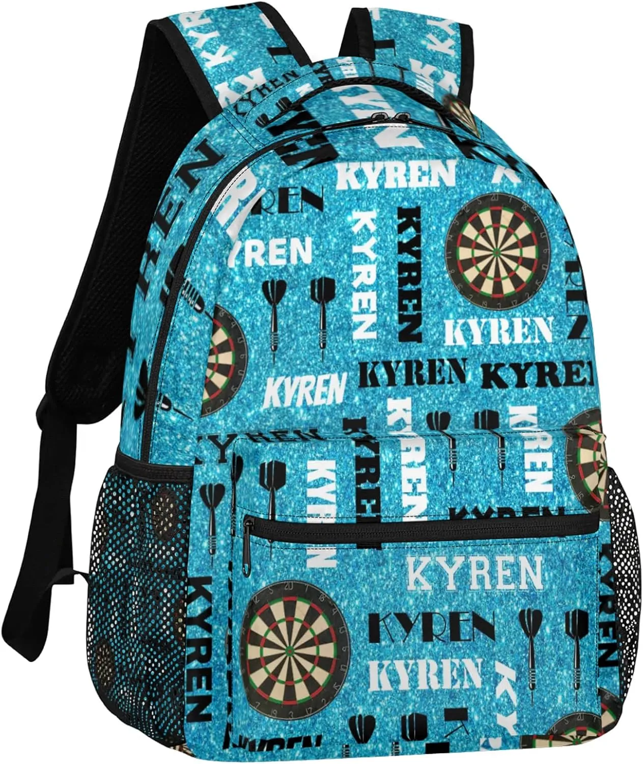 Personalized Name Darts Backpack, Custom Sports Bag Backpack for Men Women, Laptop Backpacks Travel Camping Daypack, Blue Glitter