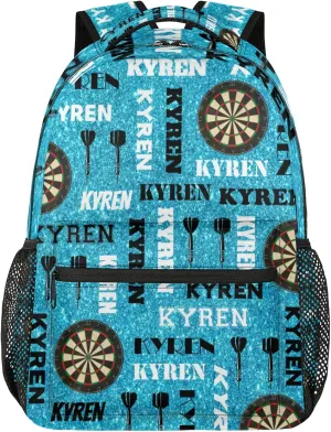 Personalized Name Darts Backpack, Custom Sports Bag Backpack for Men Women, Laptop Backpacks Travel Camping Daypack, Blue Glitter