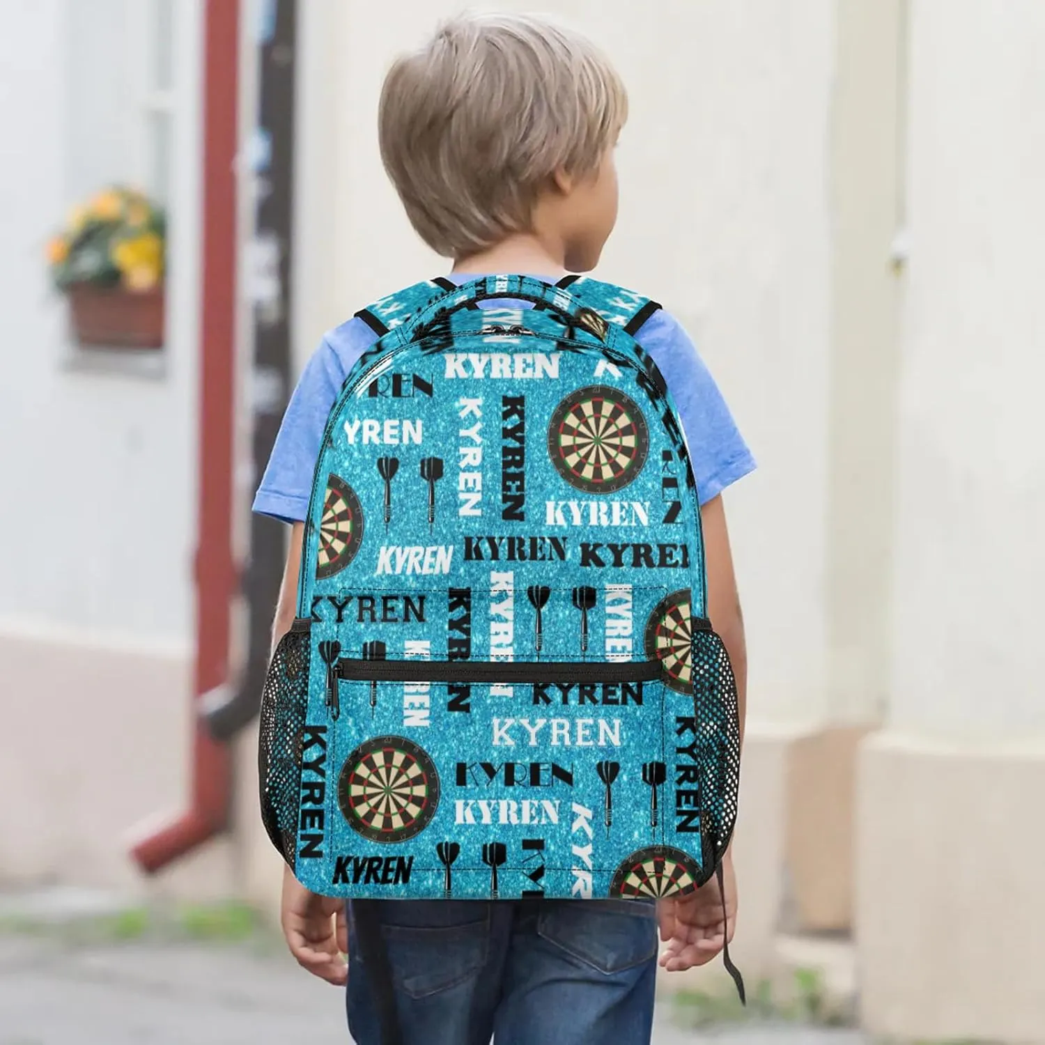 Personalized Name Darts Backpack, Custom Sports Bag Backpack for Men Women, Laptop Backpacks Travel Camping Daypack, Blue Glitter