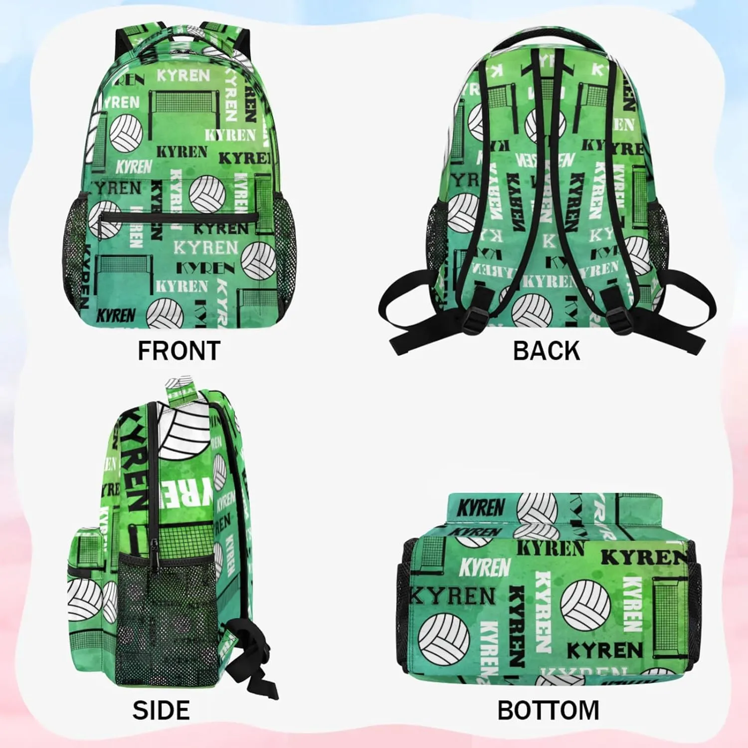 Personalized Name Volleyball Backpack, Custom Sports Bag Backpack for Men Women, Laptop Backpacks Travel Camping Hiking Daypack, Dark Green