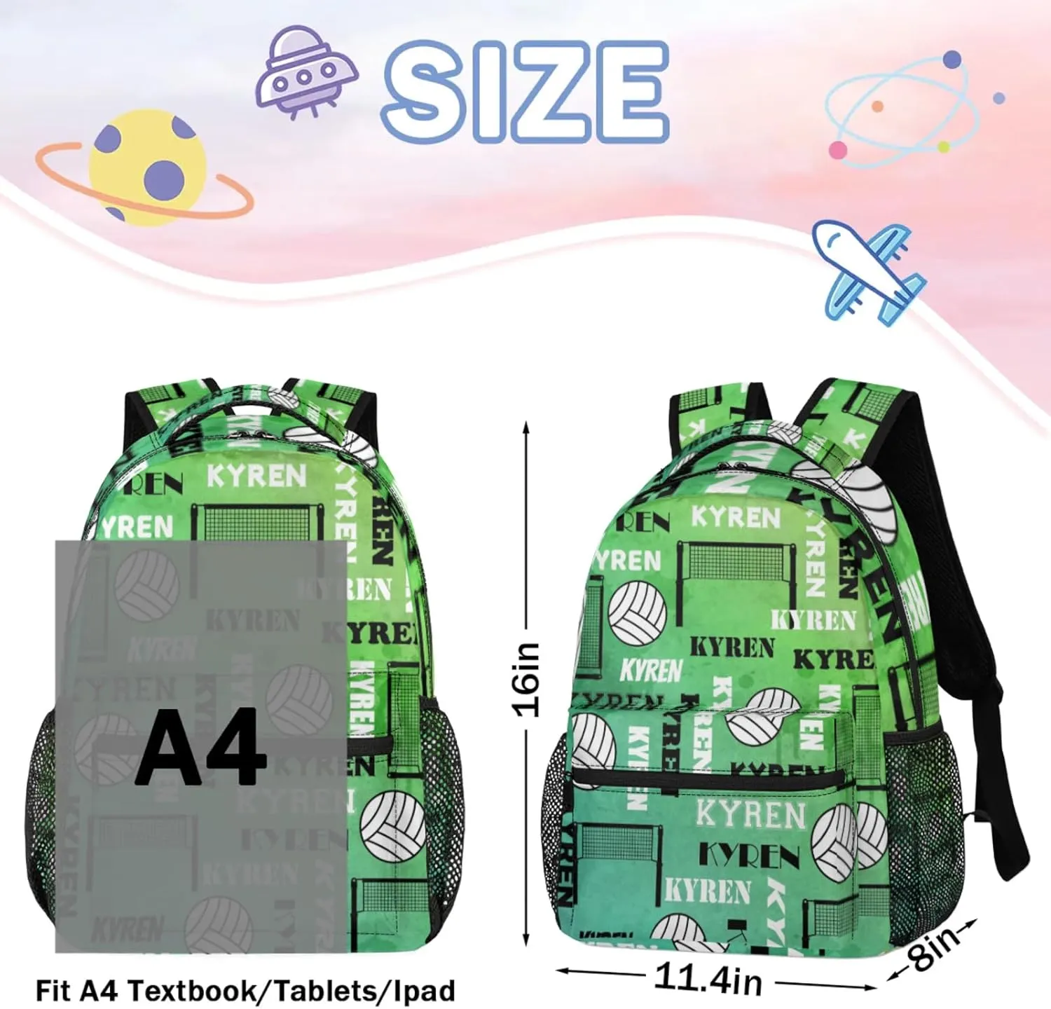 Personalized Name Volleyball Backpack, Custom Sports Bag Backpack for Men Women, Laptop Backpacks Travel Camping Hiking Daypack, Dark Green