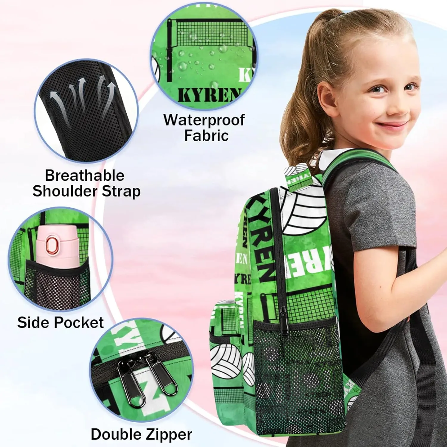 Personalized Name Volleyball Backpack, Custom Sports Bag Backpack for Men Women, Laptop Backpacks Travel Camping Hiking Daypack, Dark Green