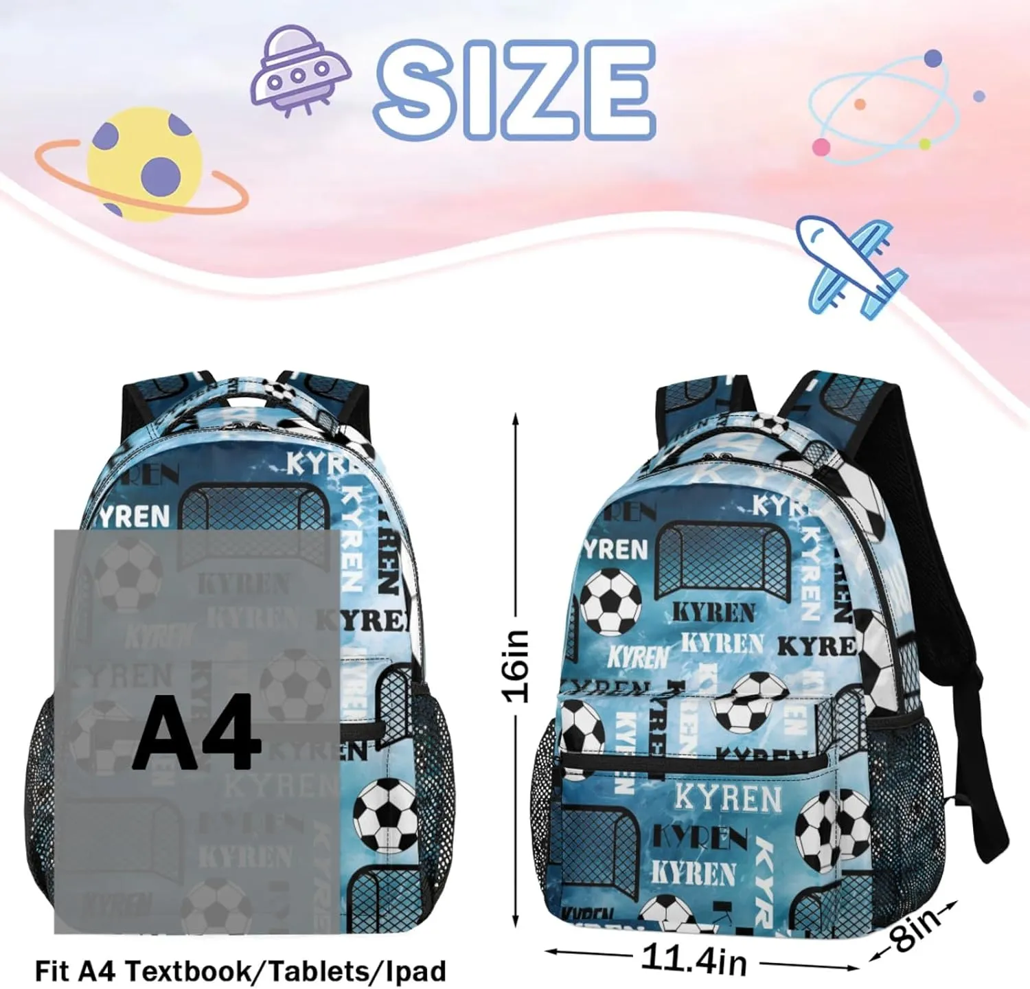 Personalized Soccer Backpack for Men Women, Custom Name Sports Bag Backpack Customized Laptop Backpacks Travel Camping Daypack, Blue Navy