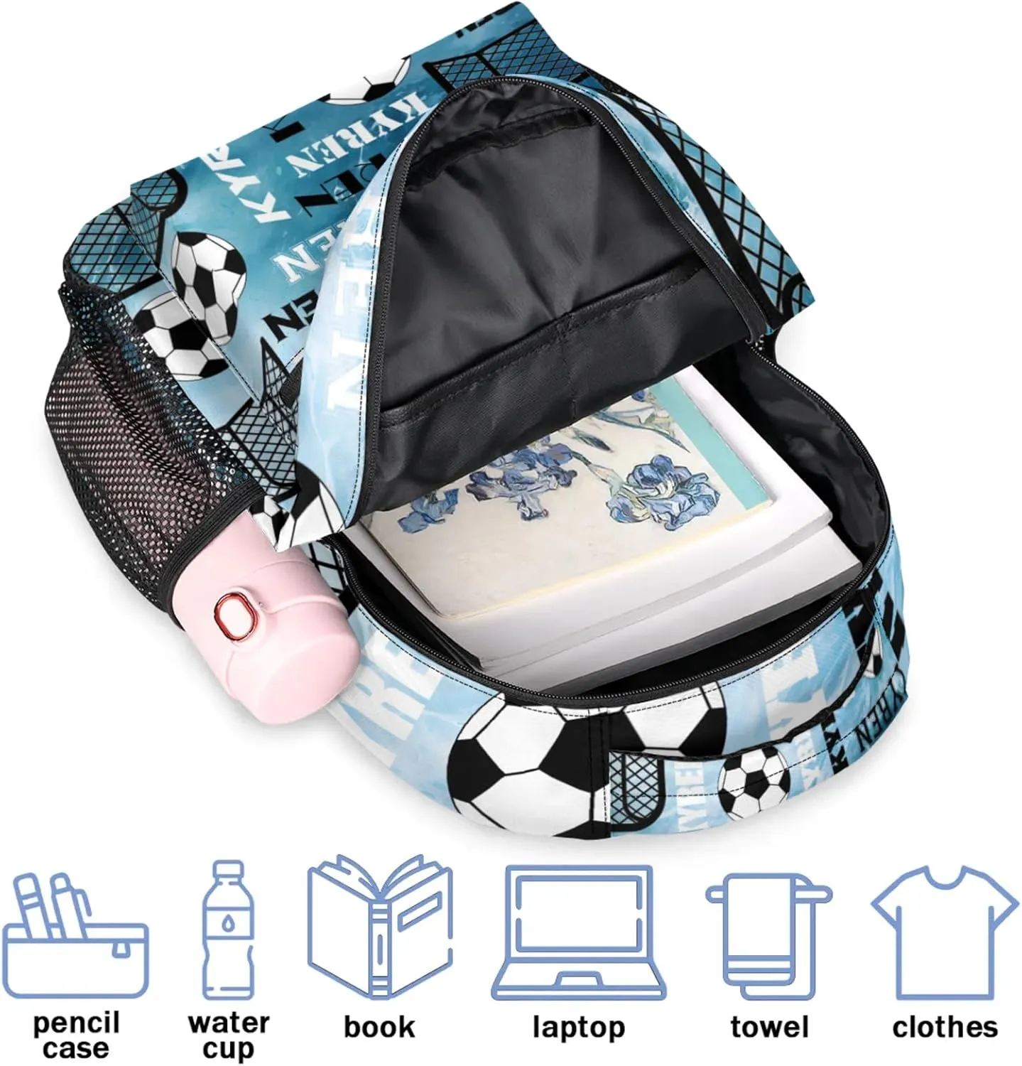 Personalized Soccer Backpack for Men Women, Custom Name Sports Bag Backpack Customized Laptop Backpacks Travel Camping Daypack, Blue Navy