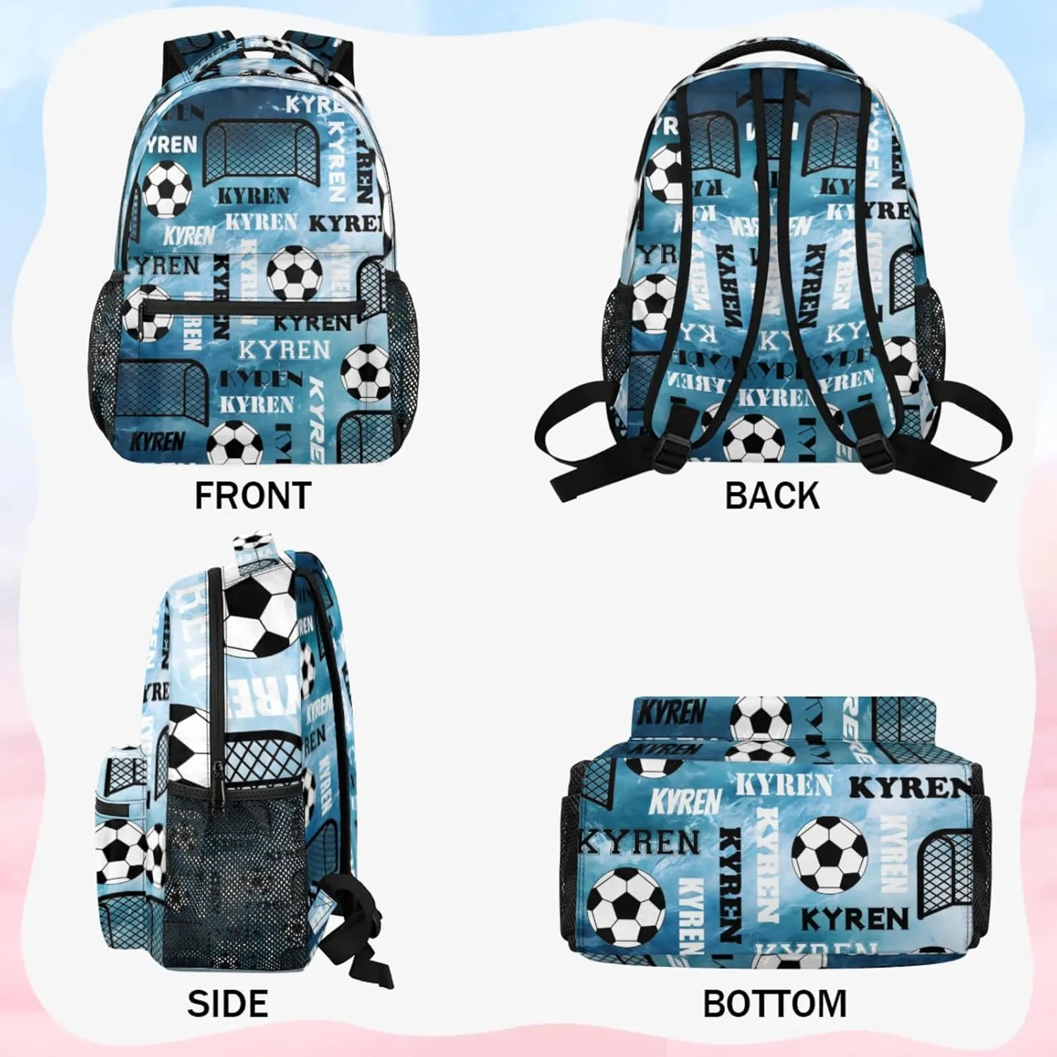 Personalized Soccer Backpack for Men Women, Custom Name Sports Bag Backpack Customized Laptop Backpacks Travel Camping Daypack, Blue Navy