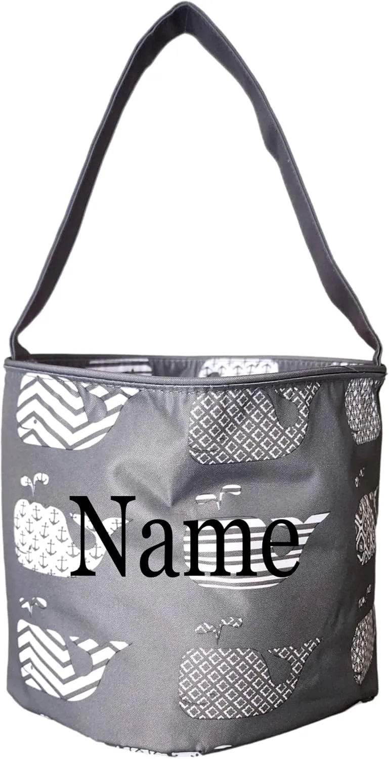 Personalized with Embroidered Name Fun Print Easter Basket Bucket Tote Bag Polyester Canvas