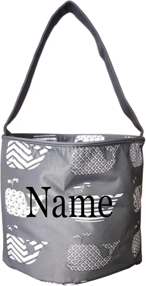 Personalized with Embroidered Name Fun Print Easter Basket Bucket Tote Bag Polyester Canvas