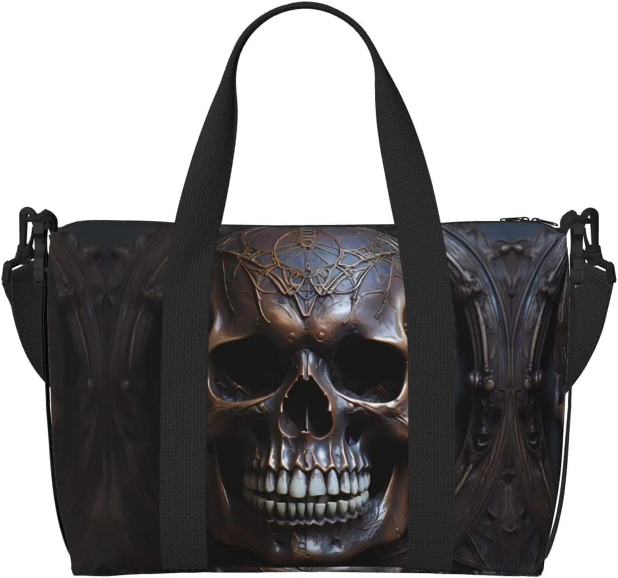 Phayah Copper-Colored Skull Travel Duffel Bag,Sports Tote Gym Bag,Shoulder Weekender Overnight Bag For Women
