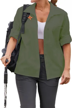 PINSPARK Womens UPF 50  UV Sun Protection Shirts Long Sleeve Outdoor Fishing Blouse Quick Dry Safari Hiking Tops with Pockets