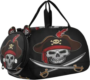 Pirates Skull Sports Duffle Bag for Girls Boys, Gym Bag with Shoe Compartment, Kids Travel Overnight Weekender Shoulder Bag