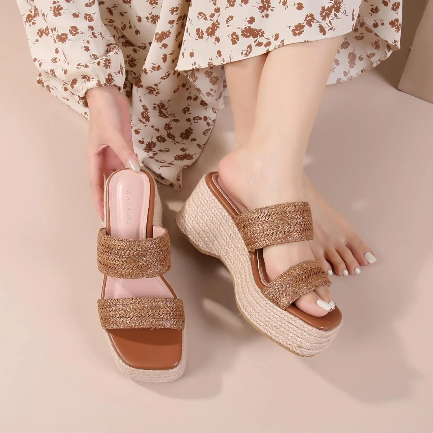 Platform Slip on Espadrille Sandals for Women Clear Strap Stylish Wedges Slides Sandals Dressy Platform Open Toe Beach Sandals