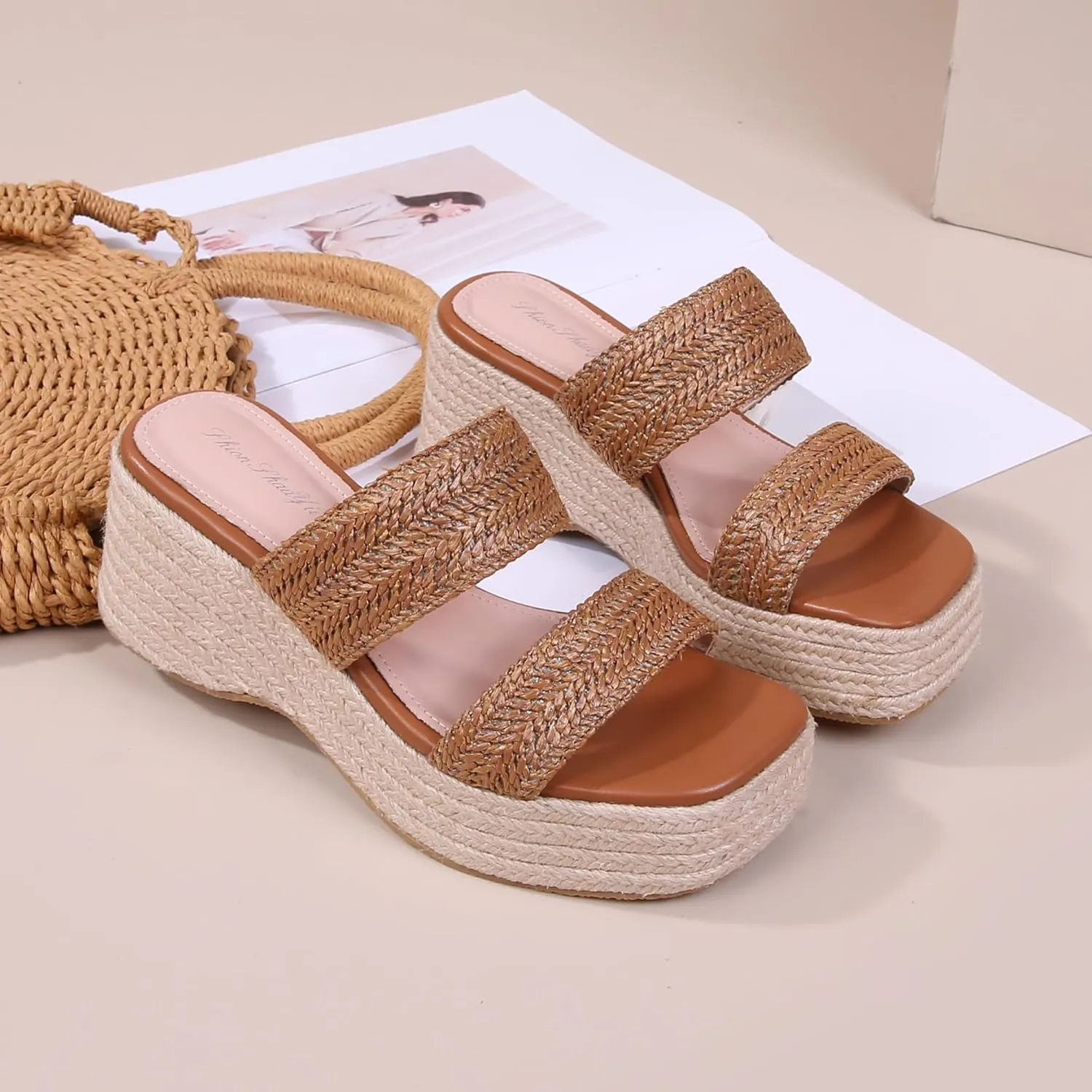 Platform Slip on Espadrille Sandals for Women Clear Strap Stylish Wedges Slides Sandals Dressy Platform Open Toe Beach Sandals