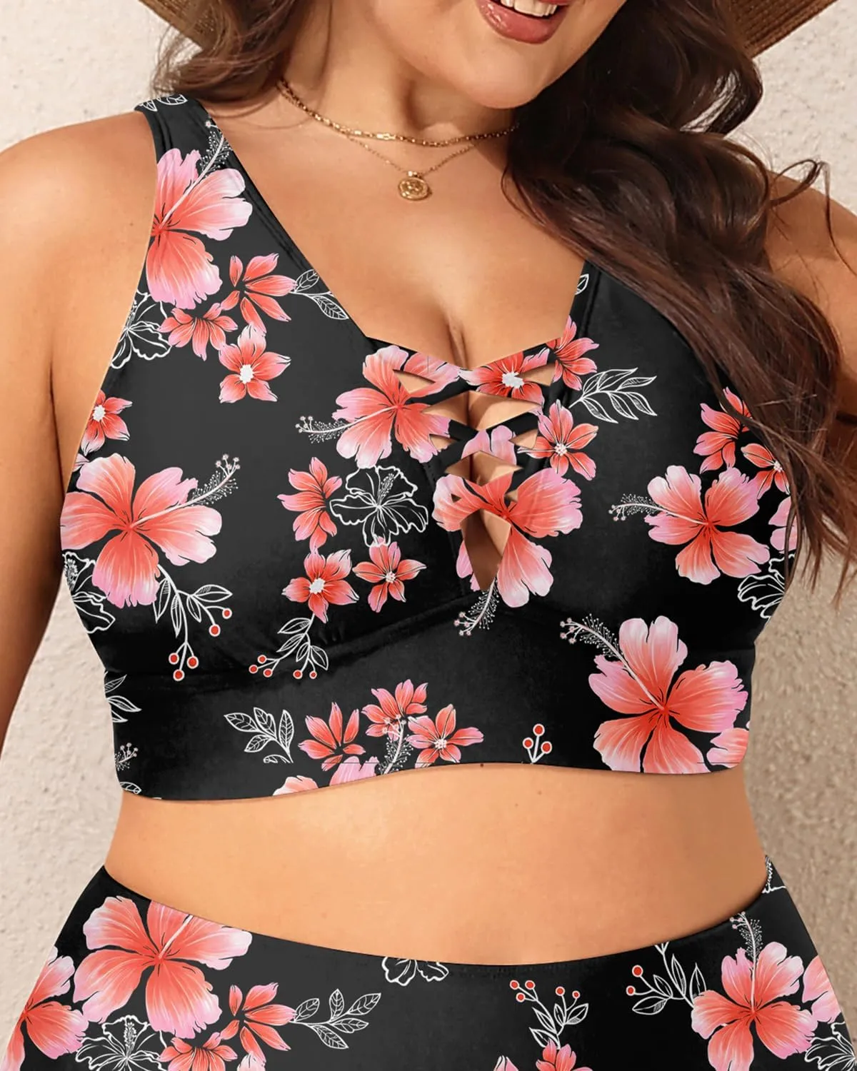 Plus Size Bikini Top Only - Women Swim Bra Lace Up Swimsuit Top V Neck Bathing Suit Tops for Large Bust Swimwear 2025