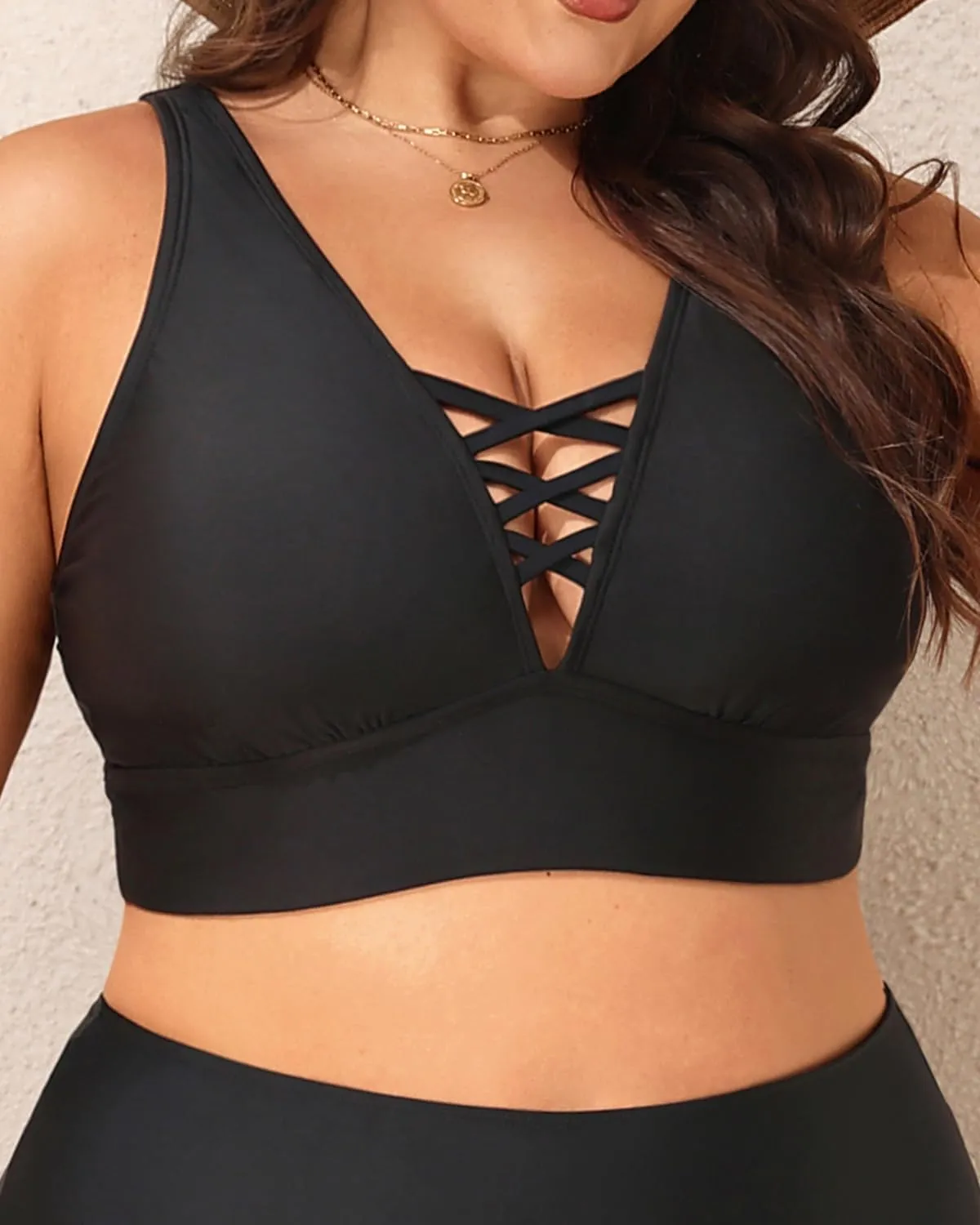 Plus Size Bikini Top Only - Women Swim Bra Lace Up Swimsuit Top V Neck Bathing Suit Tops for Large Bust Swimwear 2025