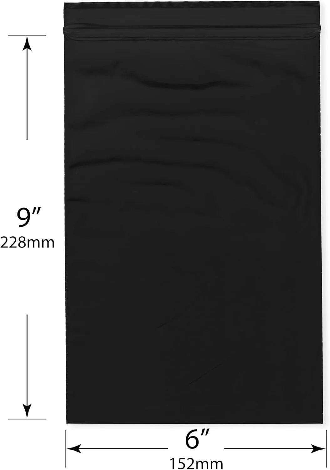 Plymor 6" x 9" (Pack of 100), Black 2 Mil Zipper Reclosable Plastic Bags