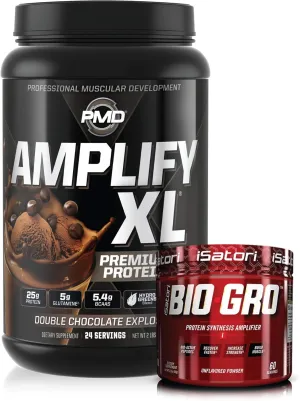 PMD Sports Amplify XL Premium Whey Protein Double Chocolate Explosion (24 Servings) & iSatori Bio-GRO Unflavored (60 Servings)