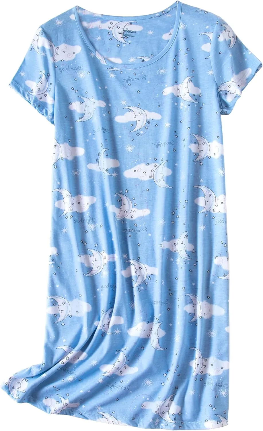 PNAEONG Women's Cotton Nightgown Sleepwear Short Sleeves Shirt Casual Print Sleepdress