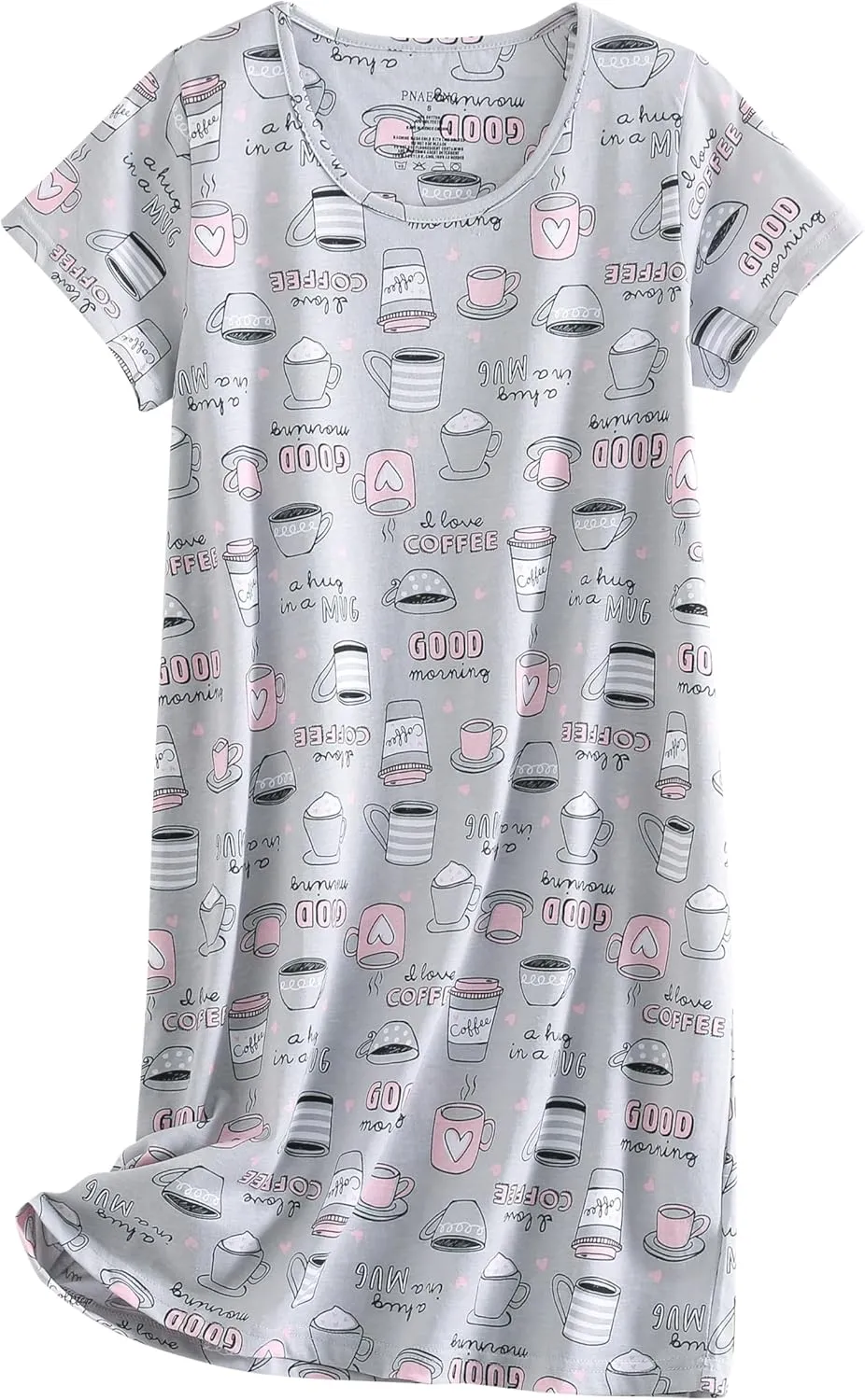 PNAEONG Women's Cotton Nightgown Sleepwear Short Sleeves Shirt Casual Print Sleepdress